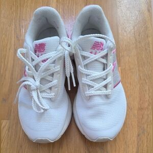 New Balance Kids' White and Pink Athletic Sneakers